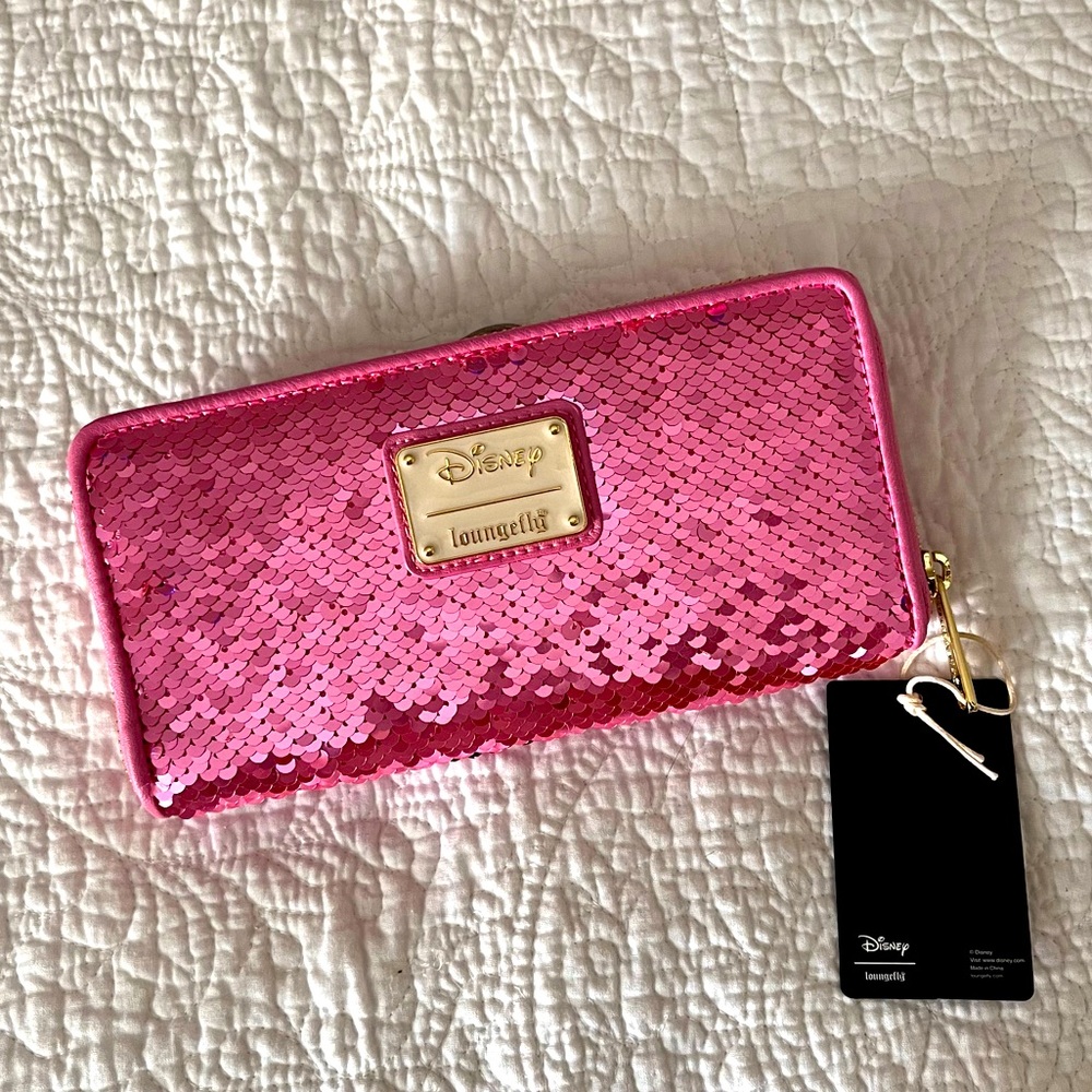 NWT Disney Sleeping Beauty Loungefly Reversible Sequin Pink and Blue Wallet